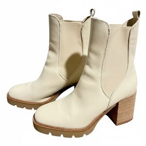 Sam Edelman Rollins Leather Lug Sole Boots | Size 9 M | Ivory Chunky Y2K